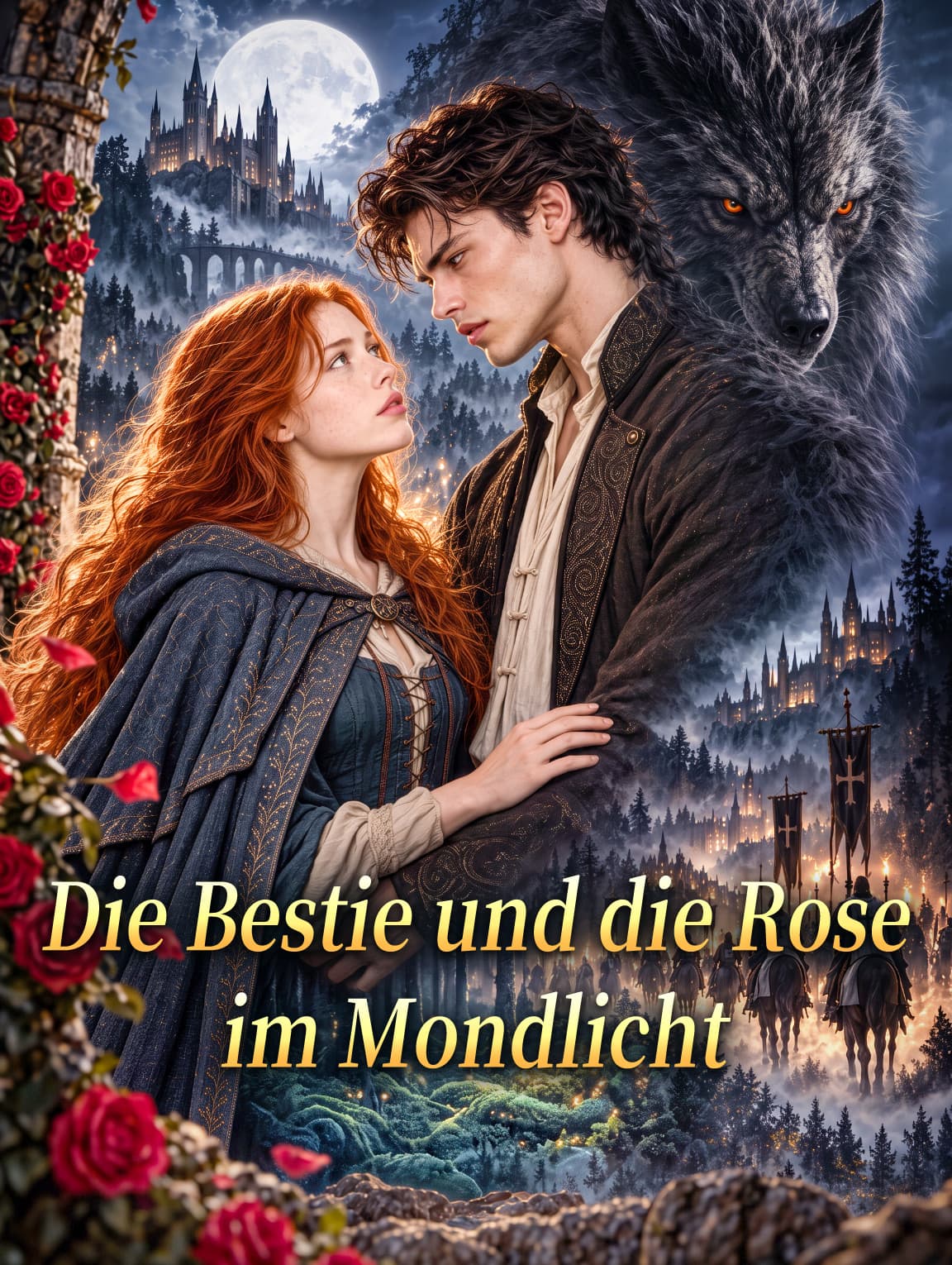 Die Bestie und die Rose im Mondlicht